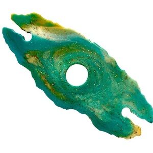 Resin Wine Butler Caddy Blue-Green with Gold Glitter Geode Design